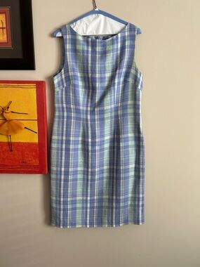 Sleeveless Plaid Midi Dress in Blue & Light Green